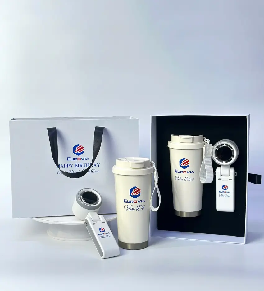 Set quà ly giữ nhiệt và quạt mini Givana