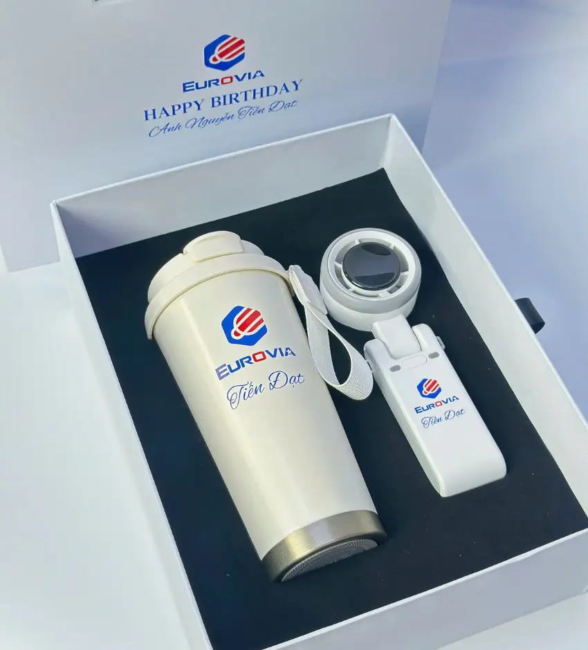 Set quà ly giữ nhiệt và quạt mini Givana