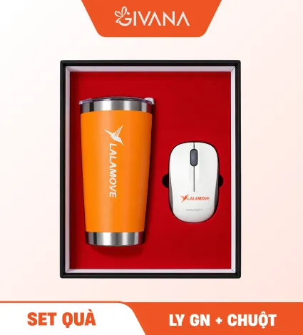 Set quà ly giữ nhiệt và chuột không dây Givana