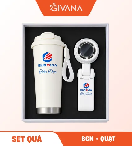 Set quà ly giữ nhiệt và quạt mini Givana