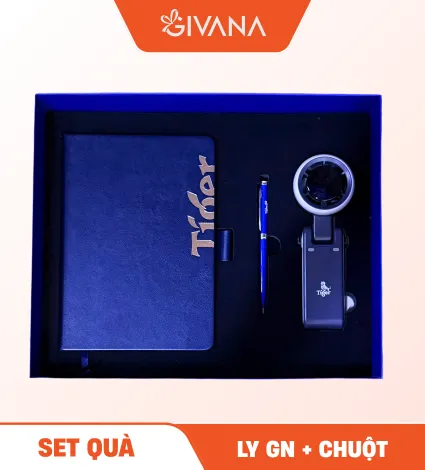 Set quà sổ tay, bút ký và quạt mini Givana